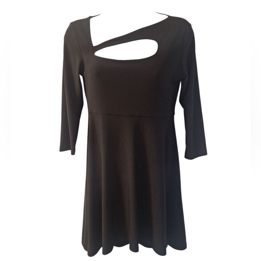 Sympli black fit and flare tunic with keyhole cutout hi low size 4